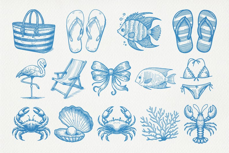 Summer Coastal SVG Bundle | Nautical Line Art Clipart | Beach Ocean PNG ...