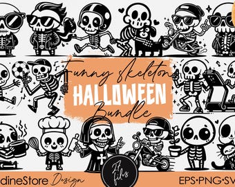 Funny Halloween Skeleton SVG PNG Bundle: Clipart for Cricut, Sublimation Designs