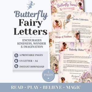Lettere delle fate a forma di farfalla da stampare / Pacchetto di posta delle fate / Posta magica delle fate per bambini / Messaggi segreti fantasy da stampare