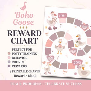Reward Chart Pink Boho Goose Theme | Silly Goose Behavior Chart | Editable Kids Reward Tracker | Toddler Chore Chart | Reading Log