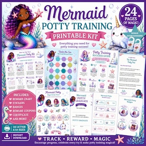 Mermaid Potty Training Kit Bundle | Reward Chart, Potty Letter, Sticker Sheet, Certificate & Reward Coupons | Printable PDF Download