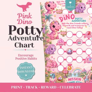 Potty Training Chart Girl Dinosaur Reward Chart | Toddler Sticker Tracker (Instant Download PDF)