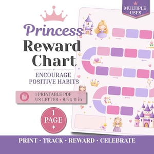 Reward Chart for Kids | Princess  Dragon Behavior Chart | Editable Kids Reward Tracker | Toddler Chore Chart | Reading Log