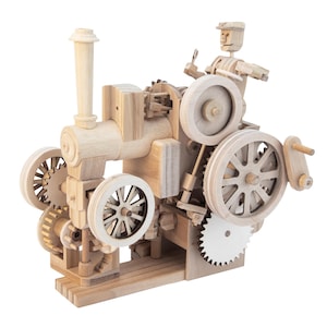 Traction Engine working wooden model with driver