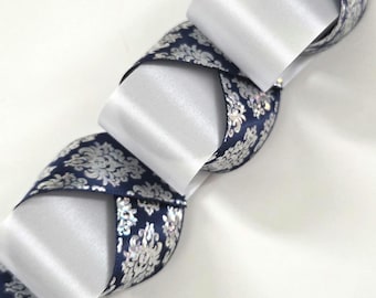 5 Yards Silver Damask Printed Ribbon, 1 Inch, Homecoming Mum Ribbon, Multiple Colors, hair bow ribbon
