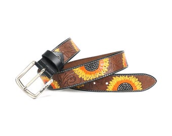Boho Western Leather Belt – Floral Tooled Design | Handmade  display picture 3