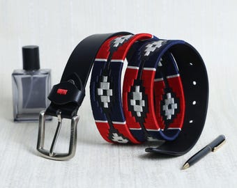 Polo Leather Belt – Argentinian Red & Blue Woven Design