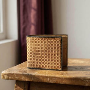 große Ledergeldbörse für Männer Hand punziert Geometrische Korbgeflecht Custom Leder Geldbörse
