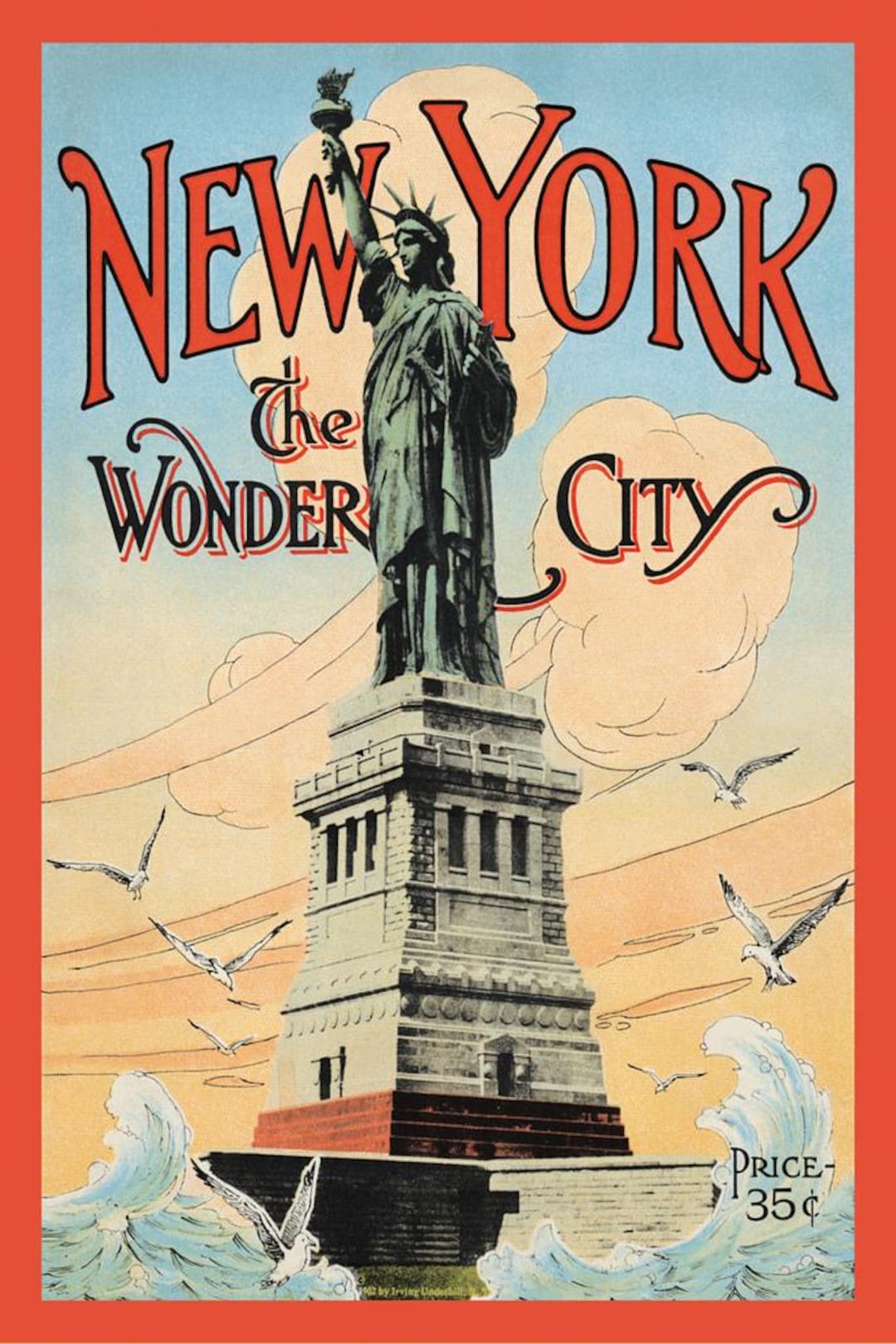 Statue of Liberty Vintage Travel Poster, New York Wonder City Print - Etsy