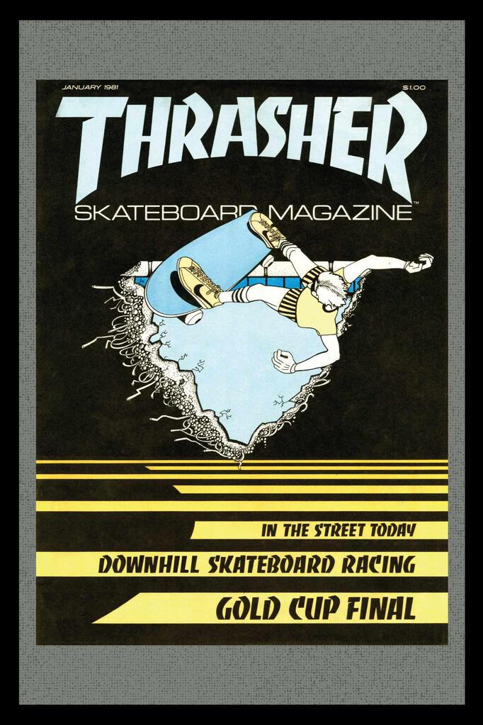 Autocollant Vintage Thrasher Magazine Années 90 - Extra Large 9,7x3,5 Pouces - Bleu Et Blanc
