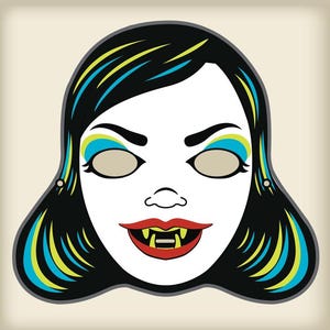 Vampire Mistress Vintage Mask Costume Cutout Spooky Scary Halloween Decoration Cool Wall Art Print Poster 12x18