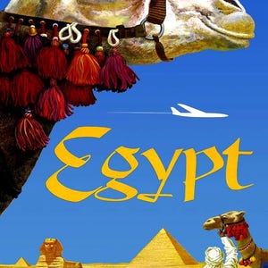 Visit Egypt Fly TWA Airlines Camel Pyramids Sphynx in Desert Vintage Illustration Tourism Travel Cool Wall Art Print Poster 12x18