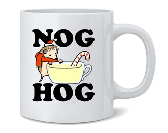 Taza de café navideña divertida con erizo, ponche de huevo y cerdo, 12 oz