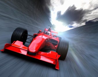 Speeding Red Race Car Art Print Poster (24x36)