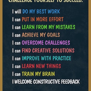 Growth Mindset Poster For Classroom Decoration Motivational Class Rules Bright Chalkboard Decor Theme Cool Wall Art Print Poster 12x18