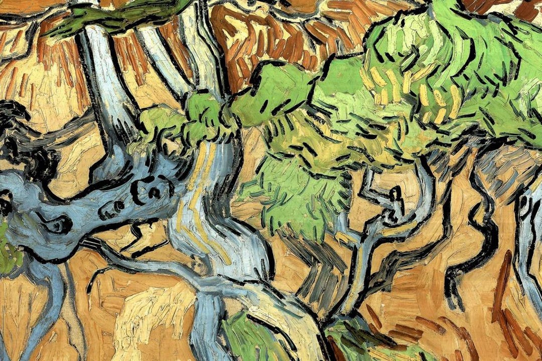 Tree With Roots Painting Vincent Van Gogh Tree Roots 1890 Impressionist Oil Painting Poster ...