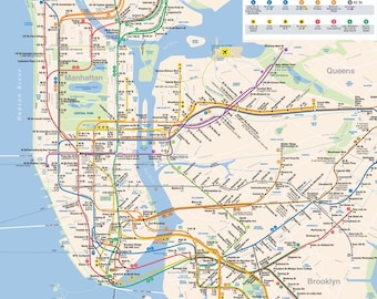 NYC Subway Map Poster New York City Official MTA 2024 Current Edition Train Transit System With Boroughs Cool Wall Art Print Poster