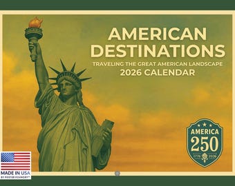 Calendario de 12 meses de póster de viaje vintage de Estados Unidos 2026 / Hecho en EE. UU.