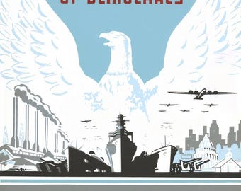 Defense of Democracy Poster | Vintage WPA Art Print (12x18)