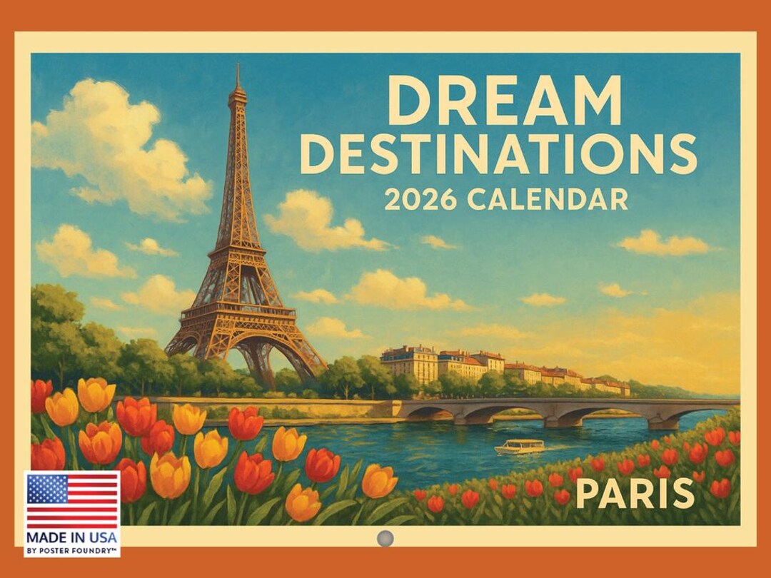 Vintage World Travel Calendar 2026 Monthly Wall Calender 12 Month ...