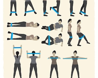 Resistance Band Workout Poster, Home Gym Exercise Chart (12x18)