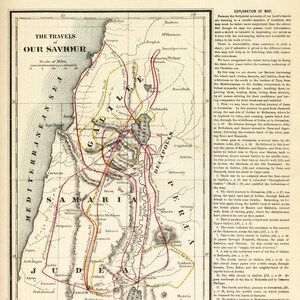 Travels of Our Savior Religious Antique Style Map Cool Wall Art Print Poster 16x24