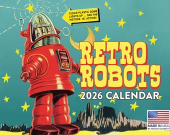 Retro Robot Calendar 2026 Monthly Wall Calender 12 Month | American Made In The USA