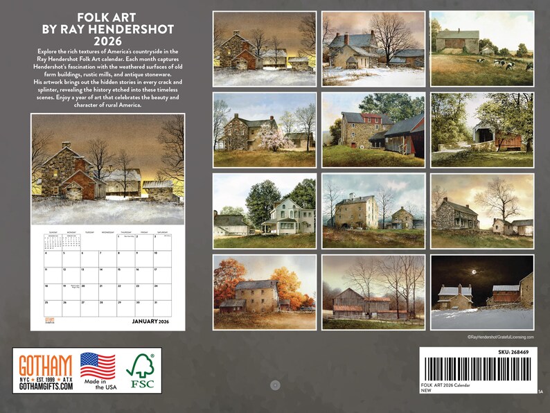 Folk Art Calendar 2026 by Ray Hendershot Monthly Wall Calender