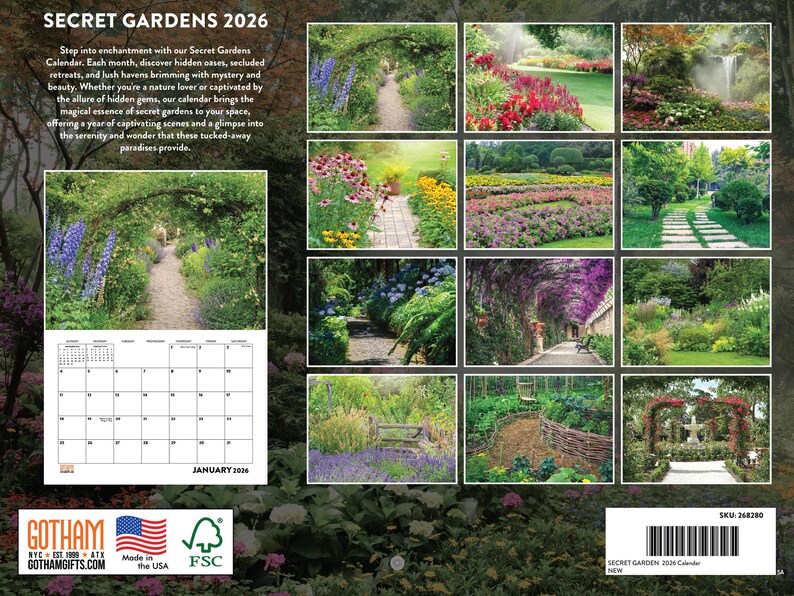 Secret Garden Calendar 2026 Botanical Monthly Wall Calender 12 Month ...