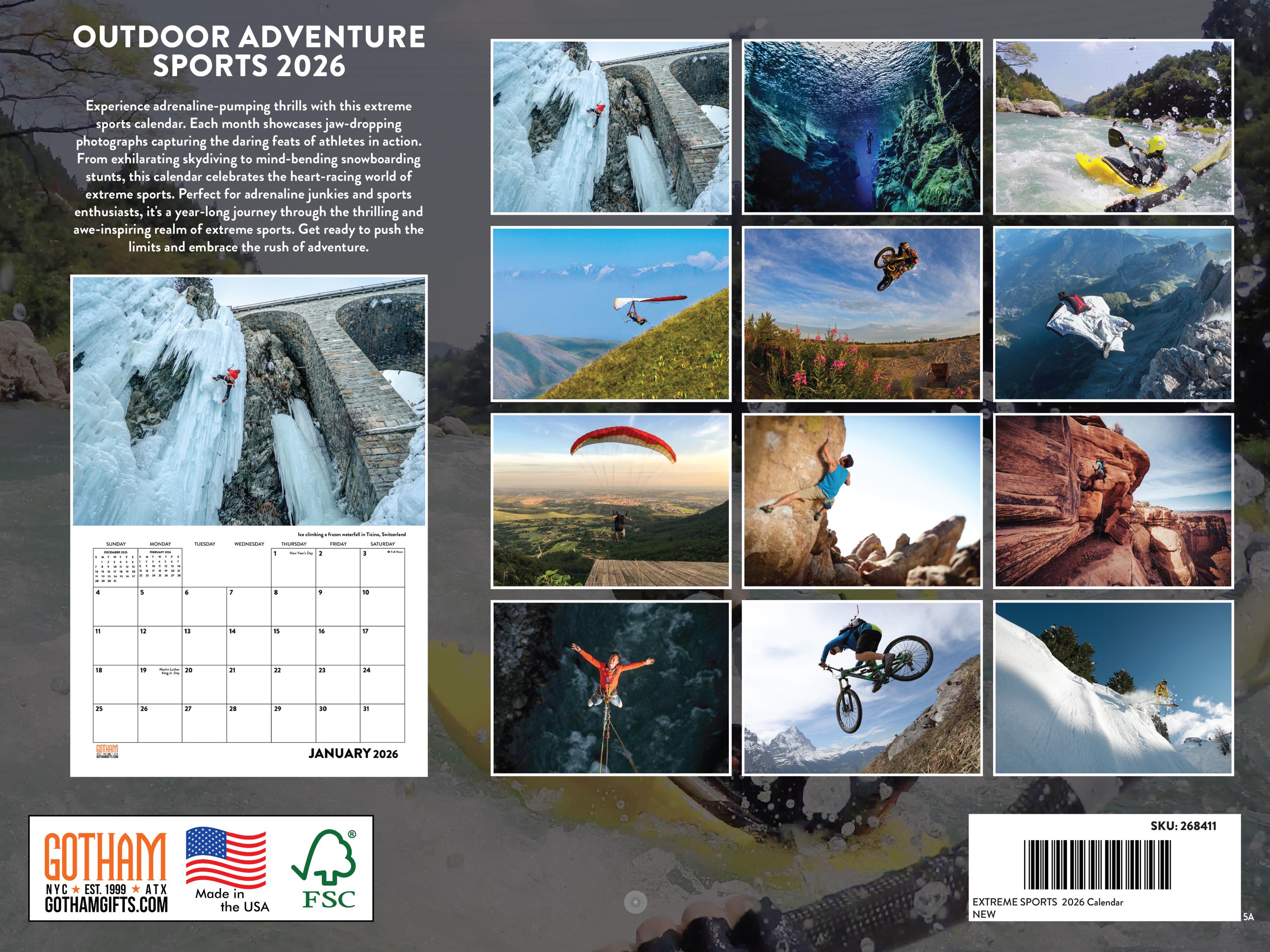 Outdoor Adventure Sport Calendar 2026 Monthly Wall Calender 12 Month ...