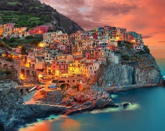 Cinque Terre Manarola Italy Landscape Photo Sicily Almafi Coast Poster 36x24