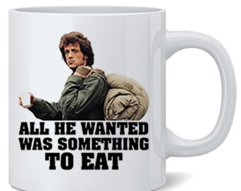 Taza de café de 355 ml de la película Rambo "Quería algo de comer"
