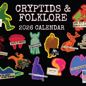 Folklore And Cryptid Calendar 2026 Monthly Wall Calender 12 Month | American Made In The USA