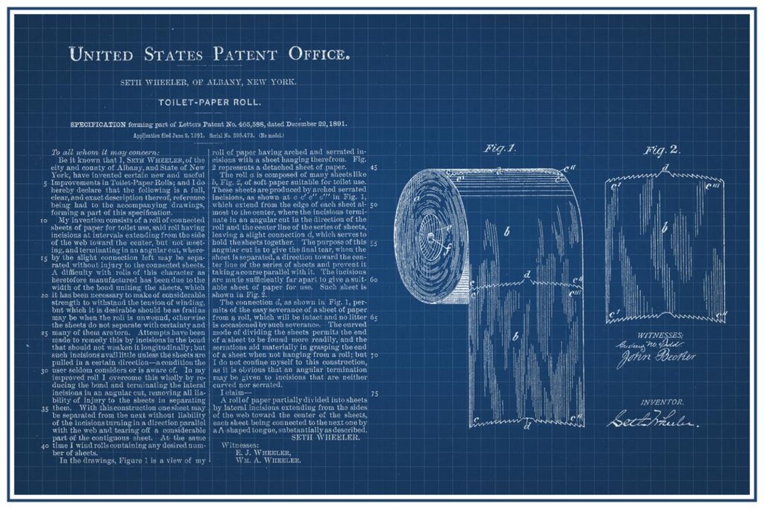 Toilet Paper Roll Official Patent Blueprint Cool Wall Art Print Poster ...