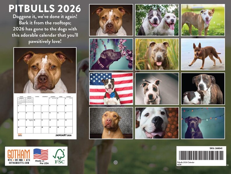 Pitbull Calendar 2026 Pit Bull Monthly Wall Calender 12 Month