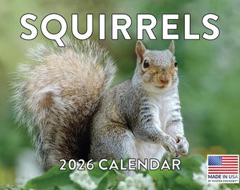 Calendario de ardillas 2026, calendario mensual de pared de 12 meses, fabricado en EE. UU.