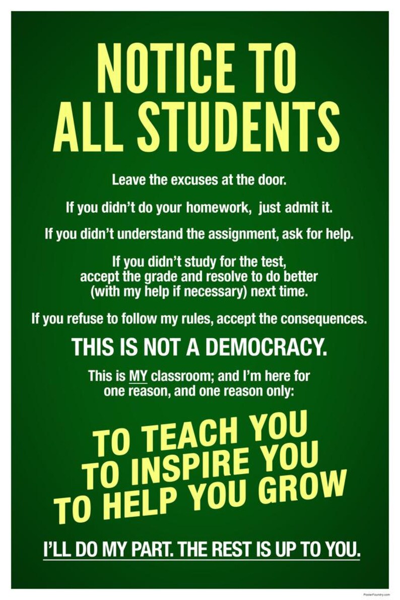 Classroom Rules Poster High School Supplies for Teachers Green Notice ...