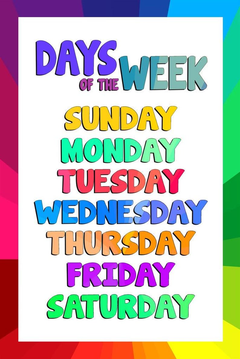 Days of the Week Classroom Poster, Cool Wall Decor Art Print (12x18) - Etsy