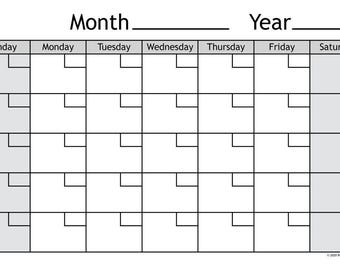 Dry Erase Calendar White Board Blank Monthly Week Office Organizer Poster 24x36