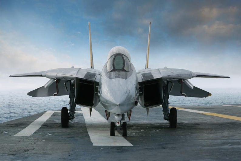 F 14 Tomcat Aircraft Fighter Jet On Carrier Deck Photo Cool Wall Art Print Poster zdjęcie 1
