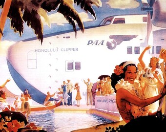 Impresión del Honolulu Clipper / Póster de viaje vintage de Pan American Airlines