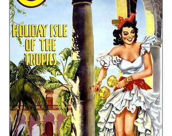 Póster de viaje a Cuba / Impresión artística vintage de una isla tropical (24 x 36)