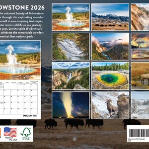 Yellowstone Calendar 2026 National Park Monthly Wall Calender 12 Month