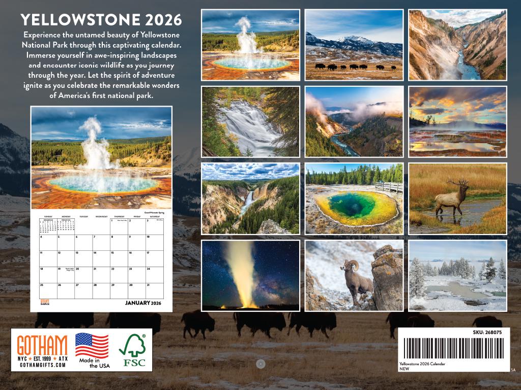 Yellowstone Calendar 2026 National Park Monthly Wall Calender 12 Month