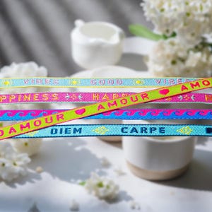1m Statement Boho AMOUR Stoffbänder Schmucktextband Schmuckband mit Text Festivalband Geschenkband
