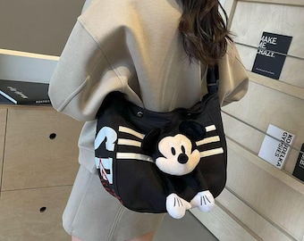 漫画のネズミのぬいぐるみクロスボディバッグ、かわいいナイロン製ショルダーバッグ、大容量トートバッグ