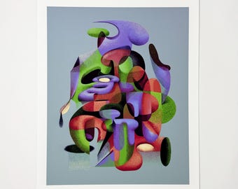 Modern Abstract Art Print: Colorful Shapes on Fine Art Paper (13"x19")