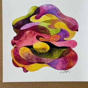 Abstract Colorful Watercolor and digital Art Print (12"x12") Titled Nectar
