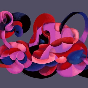 Abstract Pink Blue Ribbons Art Print, Rounded Shapes Fine Art Paper (13"x19")
