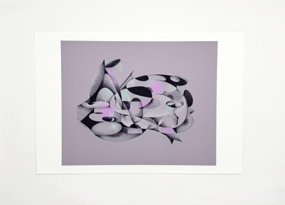 Abstract Black Gray Pink Art Print 13x19 Fine Art Paper 250gsm (Digital)